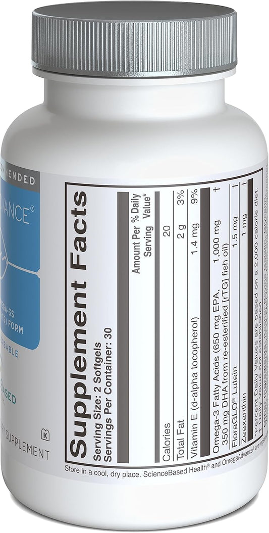 Omegaadvance Omega-3 Fish Oil – Triglyceride Form With 1000 Mg Epa & Dha – Plus Lutein & Zeaxanthin – Supports Heart, Brain Health And Eye Health – Lemon Coated – 60 Softgels