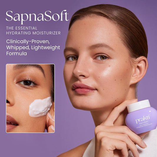 Prakti Sapnasoft Essential Hydrating Moisturizer, Lightweight Hydration, Improves Skin Tone, Texture & Strengthens Skin Barrier With Natural Ceramides, 1.7 Oz