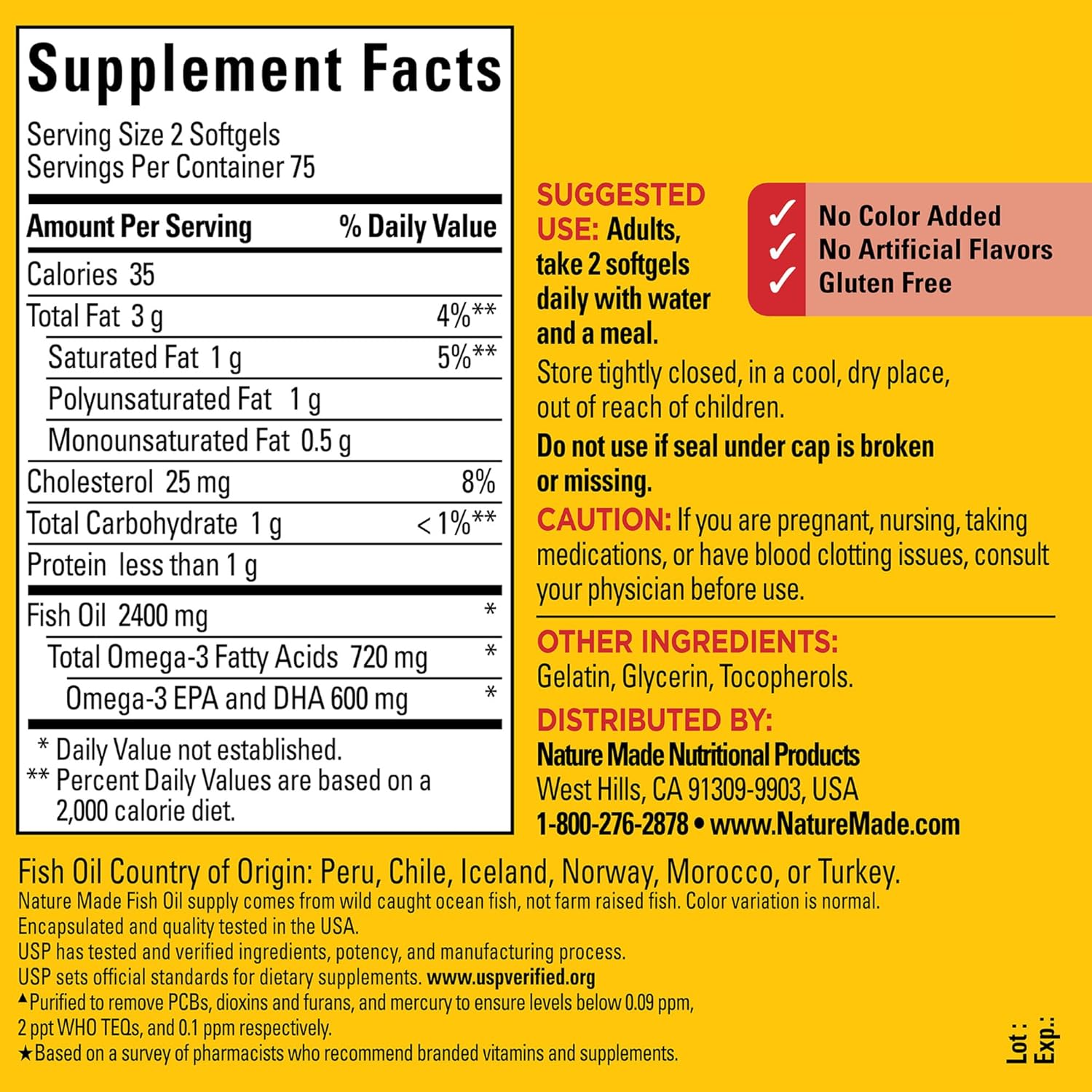 Nature Made Fish Oil Omega 3 Supplements, 1200 Mg Softgels, Omega 3 Fish Oil For Healthy Heart Support, 150 Softgels, 75 Day Supply : Health & Household