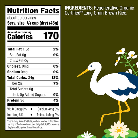 Lundberg Brown Rice, Regenerative Organic Certified, 6-Pack – Non-Sticky, Aromatic Long Grain Rice, Responsibly Grown In California, 32 Oz Ea