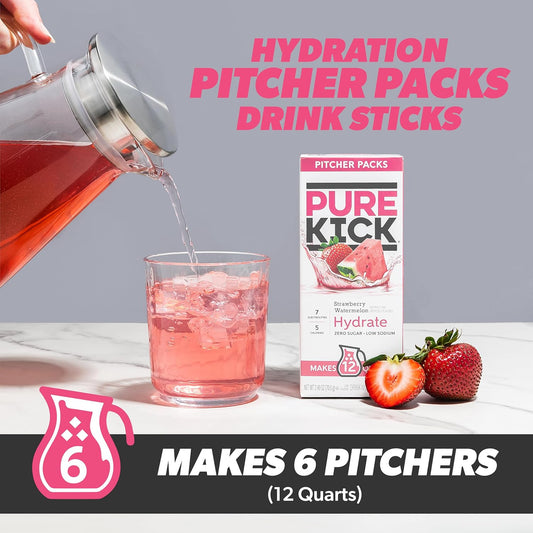 Pure Kick Hydration Pitcher Pack, Strawberry Watermelon, Includes 6 Packets, 1 Box, Makes 12 Quarts Total