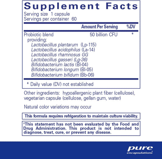 Pure Encapsulations Probiotic 50B - Digestive Health Probiotic - Immune Supplement* - Acid-Resistant Capsules - Gluten Free & Non-Gmo - 60 Capsules