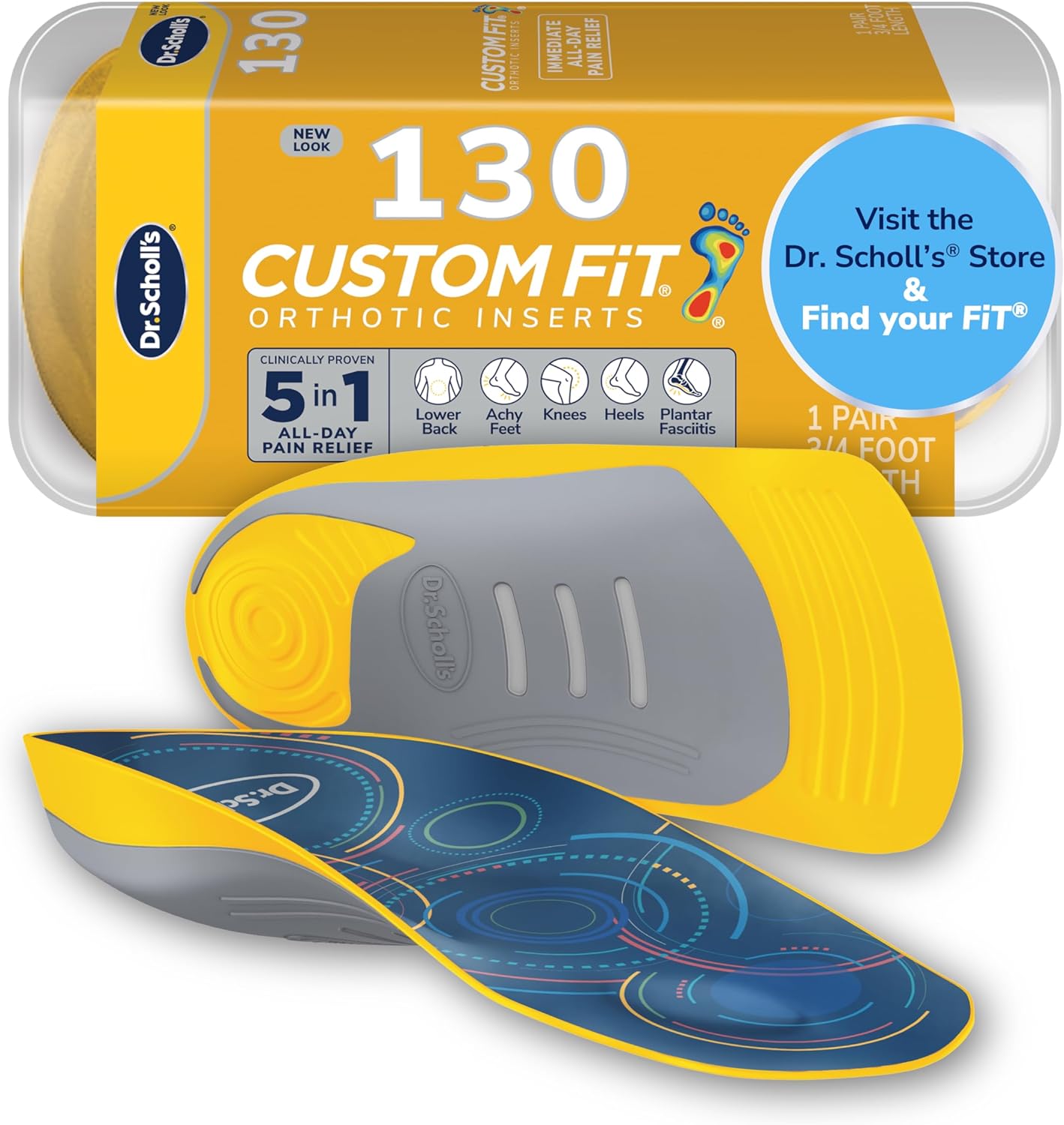 Dr. Scholl’S Custom Fit Orthotics 3/4 Length Inserts Cf 130, 5-In-1 All-Day Pain Relief For Feet, Lower Back, Knees, Heel & Plantar Fasciitis, Arch Support Shoe Insoles For Men Women, Fsa Hsa Eligible