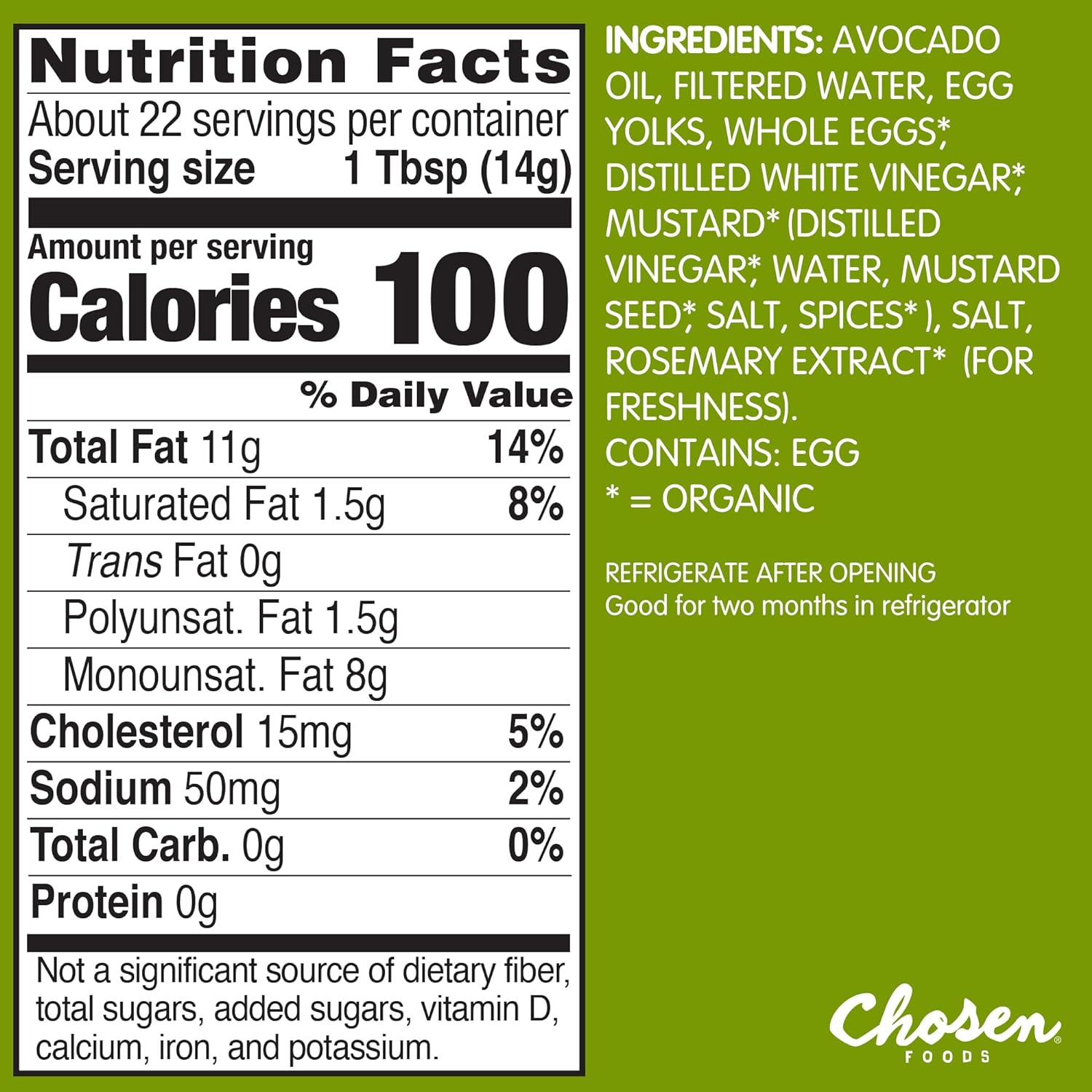 Chosen Foods 100% Avocado Oil-Based Classic Mayonnaise, Gluten & Dairy Free, Low-Carb, Keto & Paleo Diet Friendly, Mayo For Sandwiches, Dressings And Sauces (11.25 Floz 6 Pack)