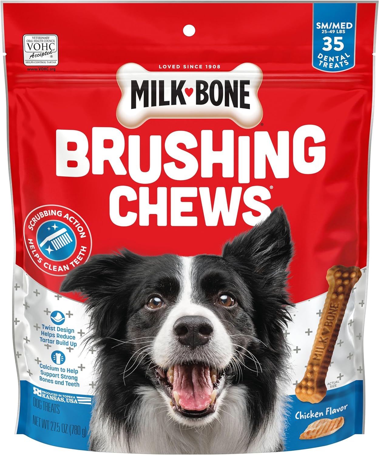 Milk-Bone Original Brushing Chews, 35 Small/Medium Daily Dental Dog Treats Scrubbing Action Helps Clean Teeth