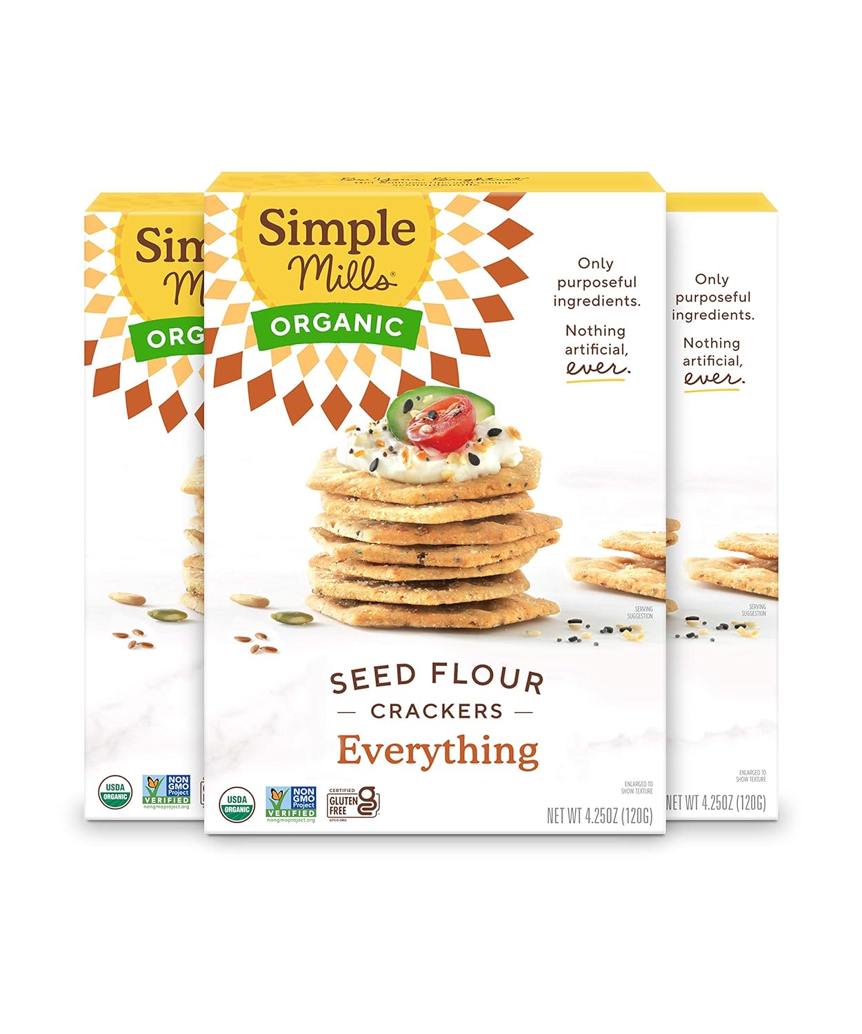 Simple Mills Organic Seed Crackers, Everything - Gluten Free, Vegan, Healthy Snacks, Paleo Friendly, 4.25 Ounce (Pack of 3)