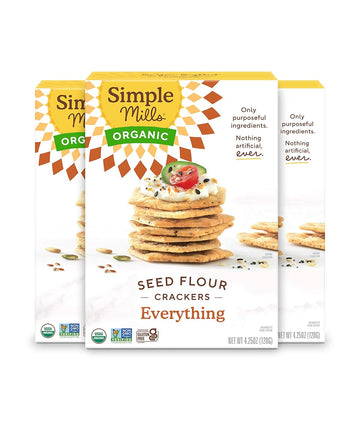 Simple Mills Organic Seed Crackers, Everything - Gluten Free, Vegan, Healthy Snacks, Paleo Friendly, 4.25 Ounce (Pack Of 3)