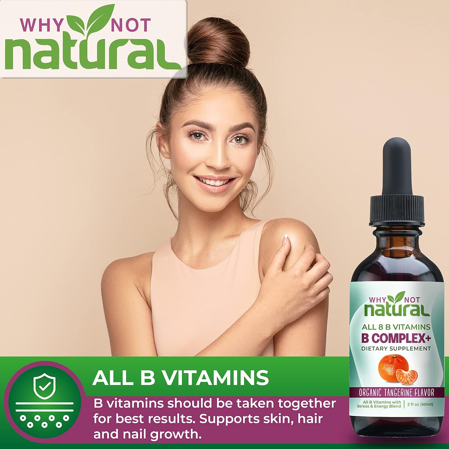 Why Not Natural Vitamin B Complex Liquid Drops - Organic Supplement for Women - Vegan and Sublingual Forms of B1 B2 B3 B5 B6 Biotin Folate and Choline - Plus Blend for Energy Support : Health & Household