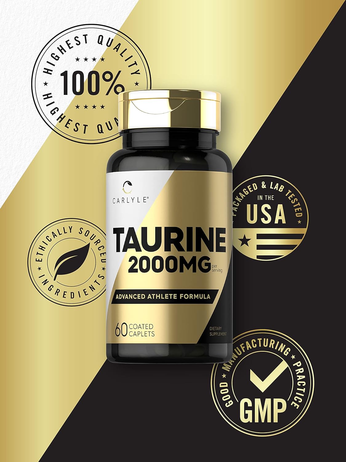 Carlyle Taurine Supplement | 2000mg | 60 Caplets | Vegetarian, Non-GMO, and Gluten Free | Advanced Athlete Formula : Health & Household