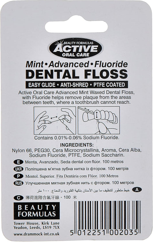 Beauty Formulas Active Oral Care Advanced Dental Floss With Mint Wax Fluoride, 100 Metre Size