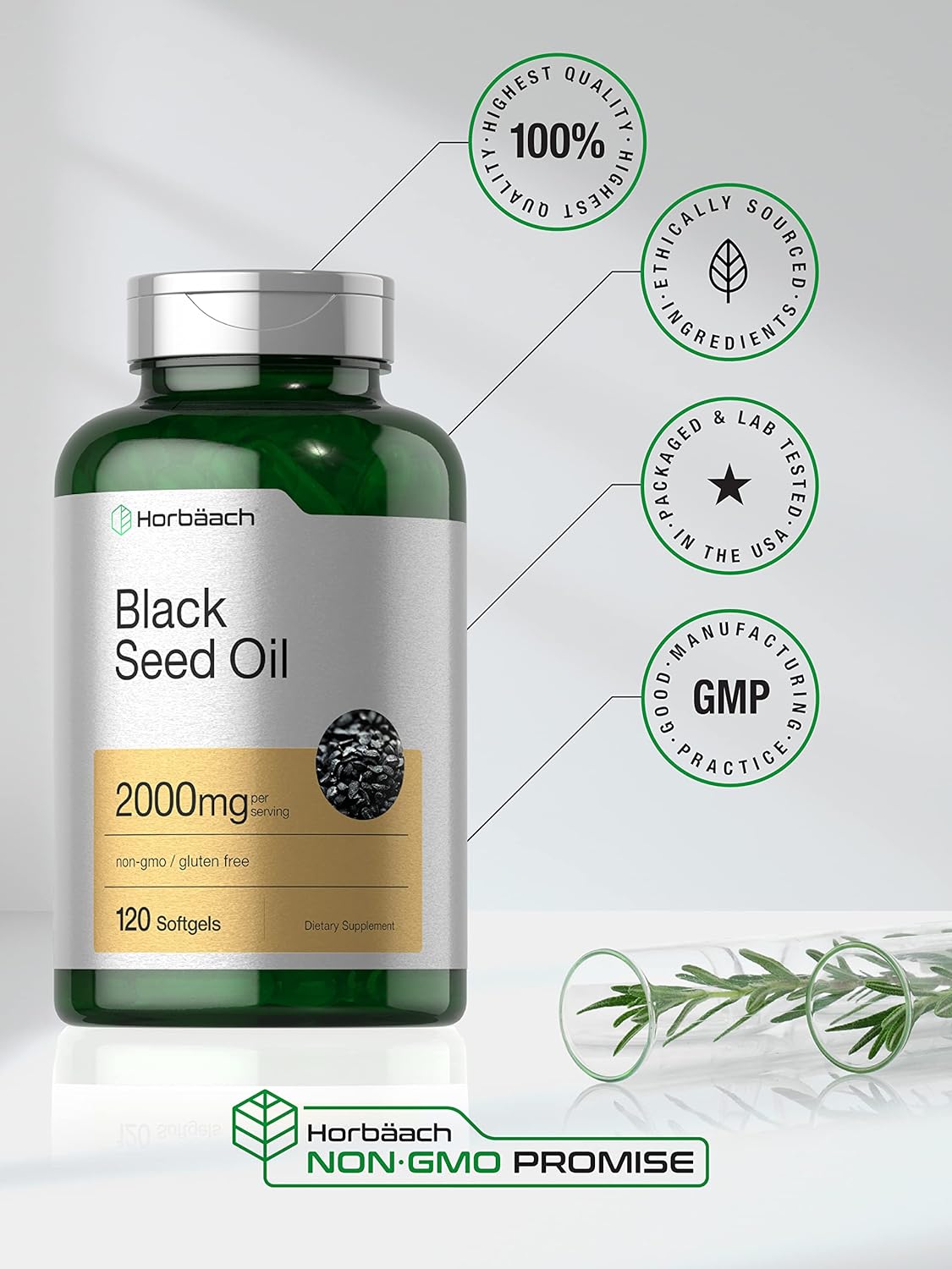Horbäach Black Seed Oil 2000mg | 120 Softgel Capsules | Cold Pressed Nigella Sativa Pills | Non-GMO, Gluten Free Supplement : Health & Household