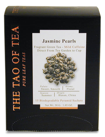 The Tao Of Tea Jasmine Pearls Box Pyramid Sachets, 1.05 Ounce, Box Of 15 Sachets