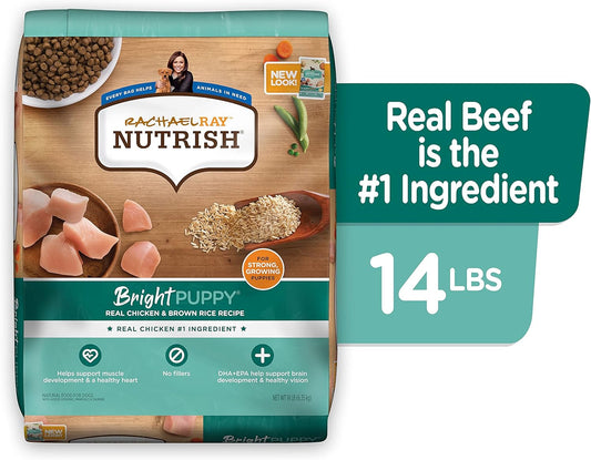 Rachael Ray Nutrish Bright Puppy Premium Natural Dry Dog Food With Added Vitamins, Minerals & Taurine, Real Chicken & Brown Rice Recipe, 14 Pound Bag (Packaging May Vary)