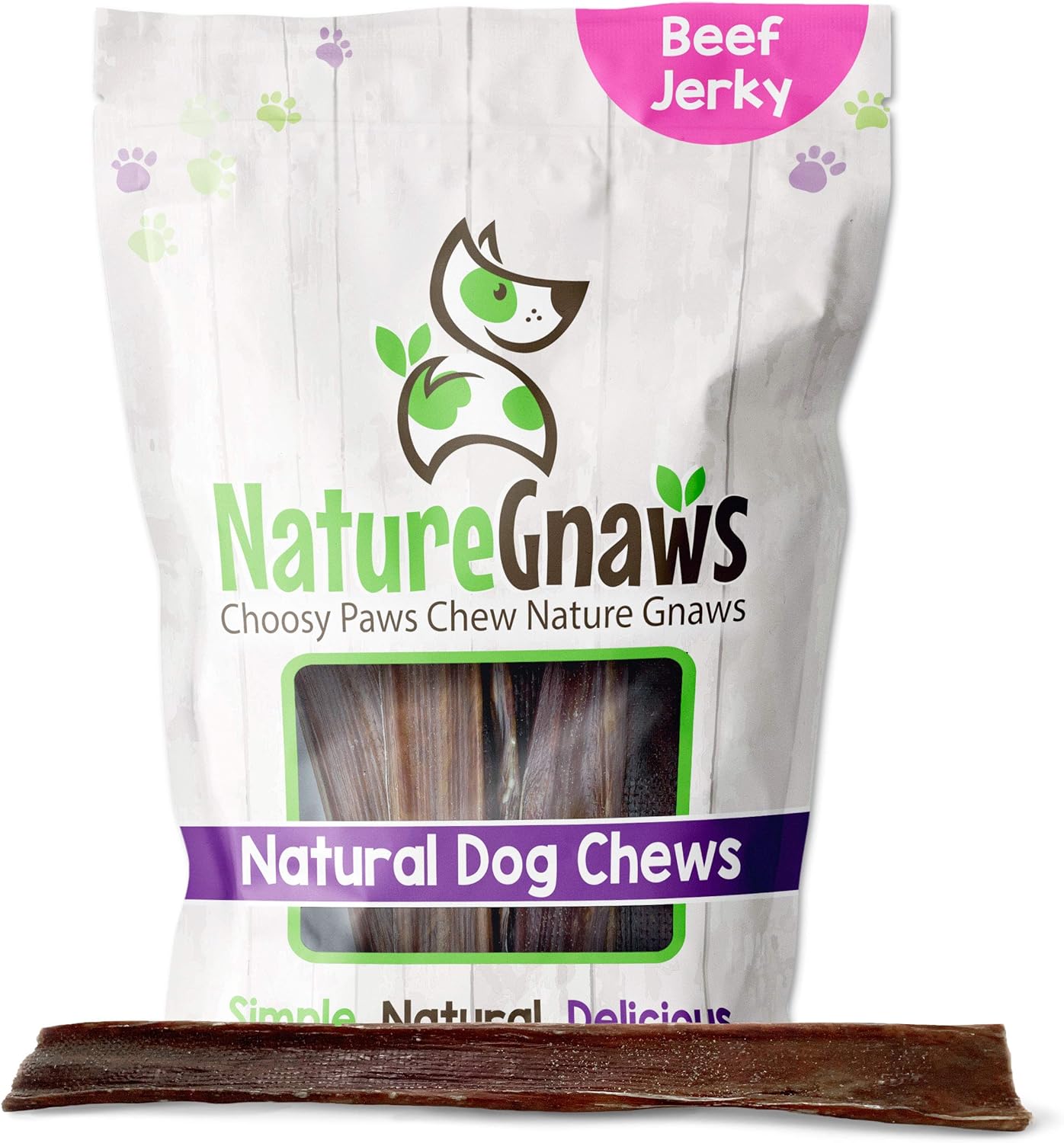 Nature Gnaws Beef Gullet Chews For Large Dogs 9-10" (20 Count) - Natural Beef Jerky Stick Dog Chew Treats - Rawhide Free