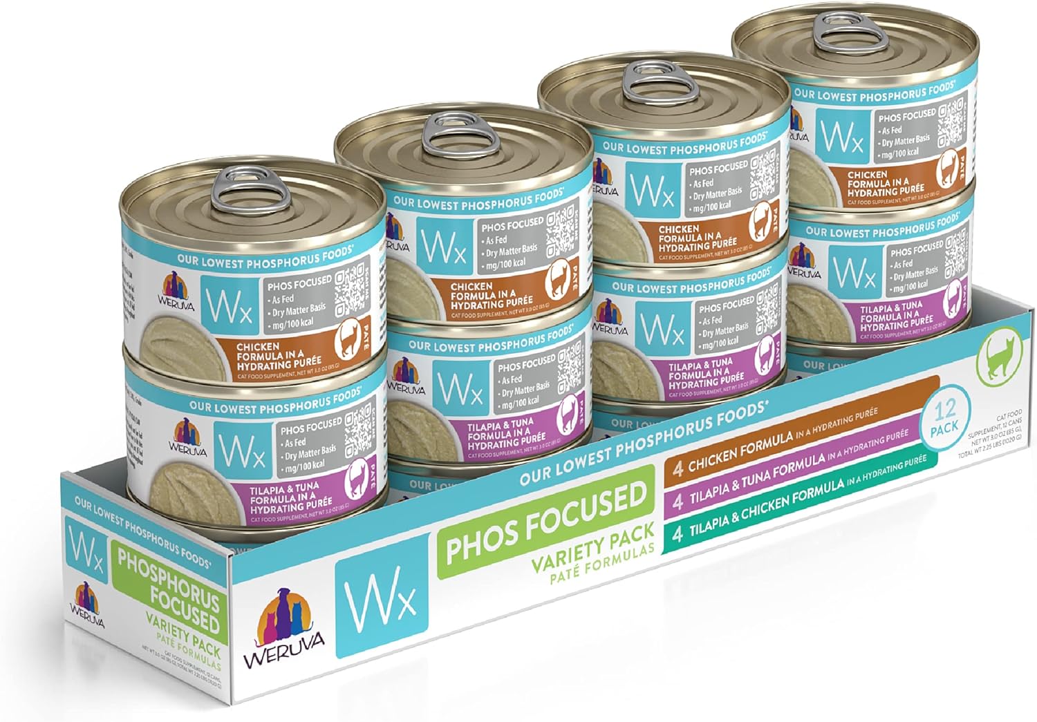 Weruva Wx Phos Focused, Pate Formulas Variety Pack, 3Oz Can (Pack Of 12)