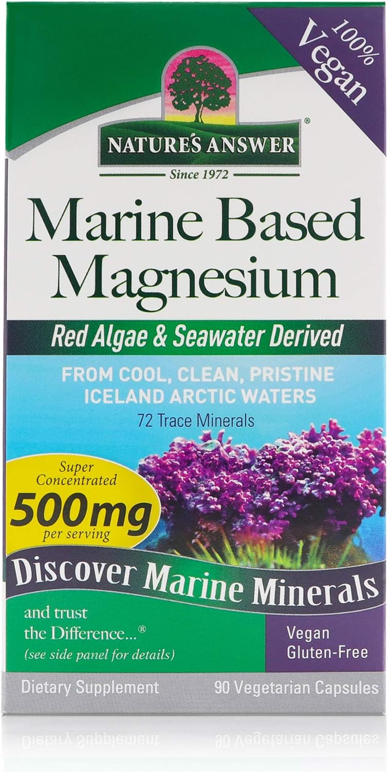 Nature'S Answer Marine Based Magnesium, Super Concentrated 500Mg | Plant Based | Red Algae & Seawater Derived | Alcohol-Free & Gluten-Free | Vegetarian Capsules 90Ct