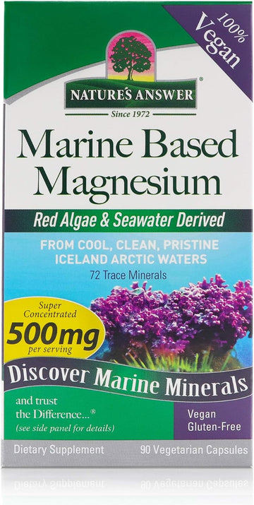 Nature'S Answer Marine Based Magnesium, Super Concentrated 500Mg | Plant Based | Red Algae & Seawater Derived | Alcohol-Free & Gluten-Free | Vegetarian Capsules 90Ct