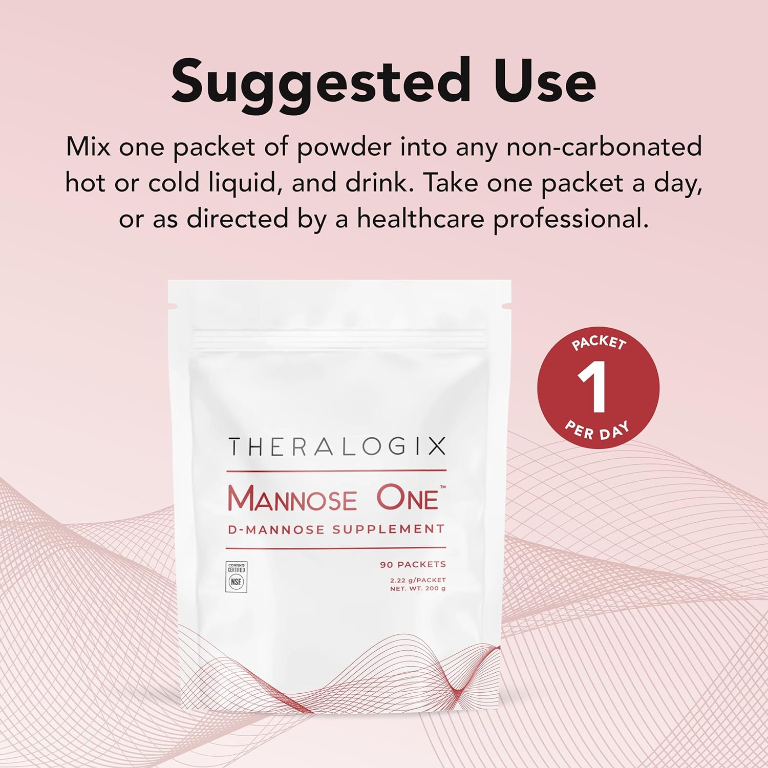 Theralogix Mannose One D-Mannose Powder - 90-Day Supply - Supports Urinary Tract Health with 2,000 mg D-Mannose* - NSF Certified - 90 Packets : Health & Household
