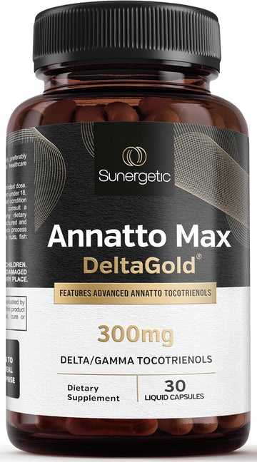 Sunergetic Premium Annatto Tocotrienol Supplement – With Deltagold – Tocotrienols Vitamin E 300 Mg – Supports Liver, Immune & Heart Health - Delta + Gamma Tocotrienols (30 Liquid Capsules)