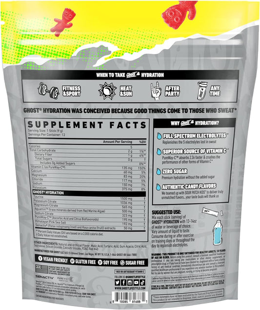 GHOST Hydration Packets, Sour Patch Kids Redberry, 12 Sticks, Electrolyte Powder - Drink Mix Supplement with Magnesium, Potassium, Calcium, Vitamin C - Vegan, Free of Soy, Sugar & Gluten : Health & Household