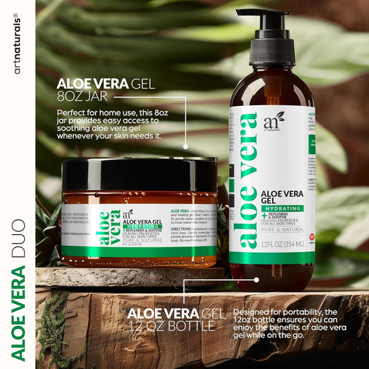 Artnaturals Aloe Vera Gel Set - Jumbo 20Oz (99% Pure Organic) - Sunburn Relief & Hydration For Face, Body, Scalp & Hair - Calming Moisturizer After Sun Exposure - Freshly Harvested Within 12 Hours