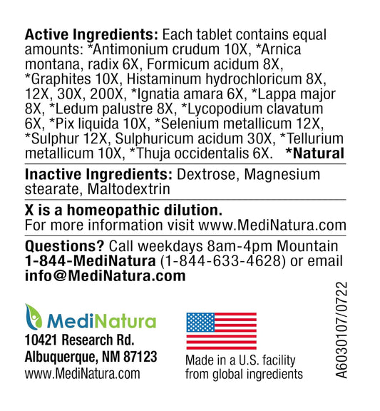 MediNatura BHI Allergy Relief Multi-Symptom Natural Safe Relief of Runny Nose Sneezing Itchy Eyes & Congestion 15 Targeted Homeopathic Active Ingredients Help Calm Discomfort - 100 Tablets