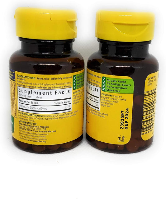 Nature Made Zinc 30 Mg Tabs - 30 Mg - 100 Ct - 2 Pk