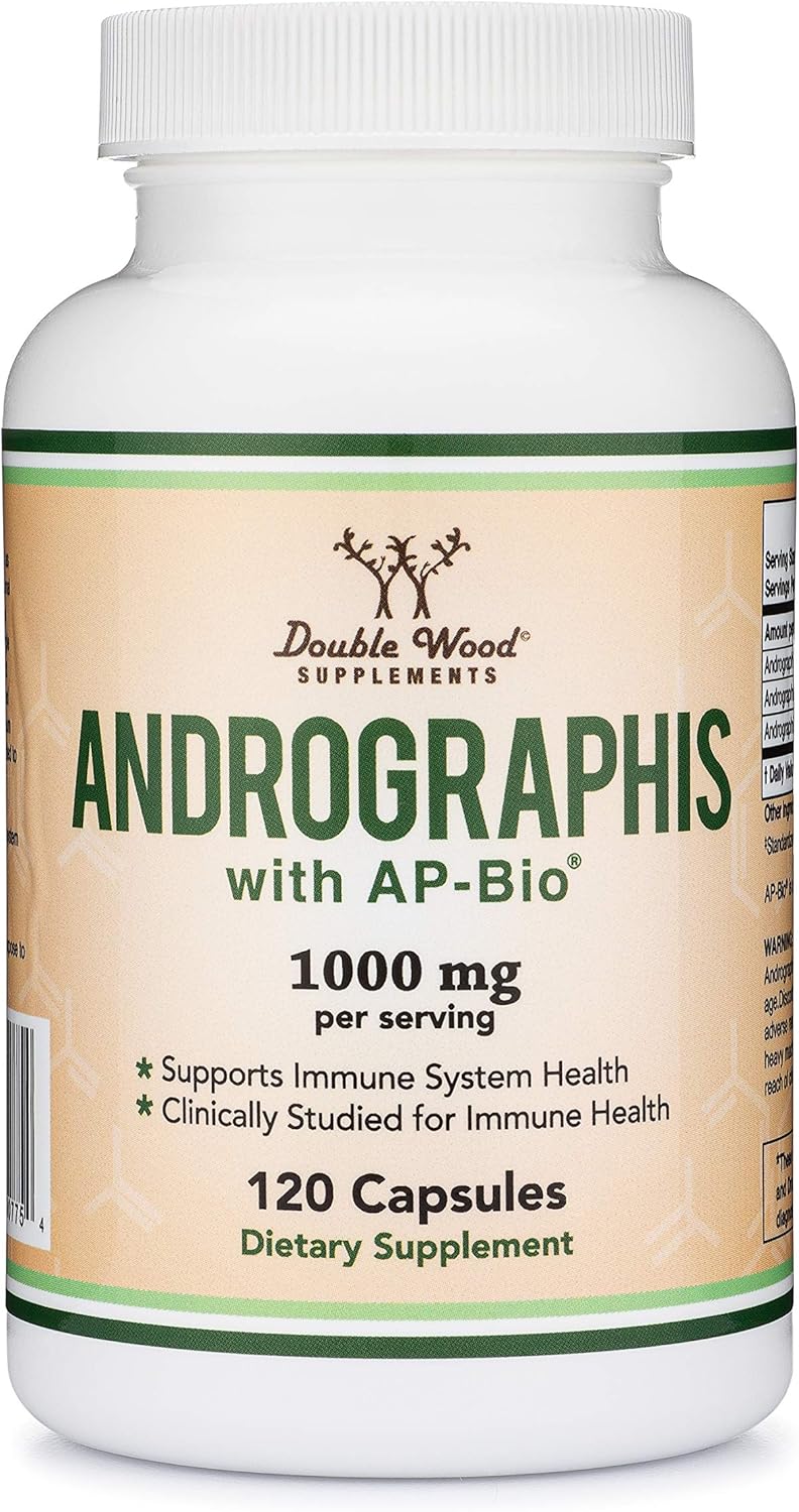 Andrographis Capsules Max Andrographides - 1,000mg Serving Size (120 Capsules) with AP-Bio (Patented Andrographis Paniculata Extract) - Clinically Studied for Immune System Health by Double Wood : Health & Household