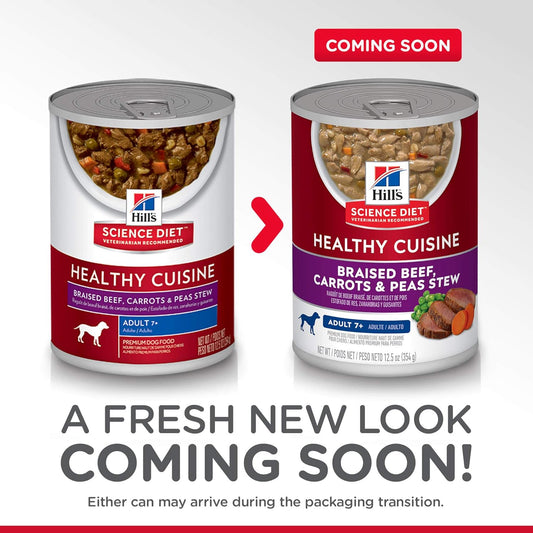 Hill'S Science Diet Healthy Cuisine, Senior Adult 7+, Senior Premium Nutrition, Wet Dog Food, Braised Beef, Carrots & Peas Stew, 12.5 Oz Can, Case Of 12