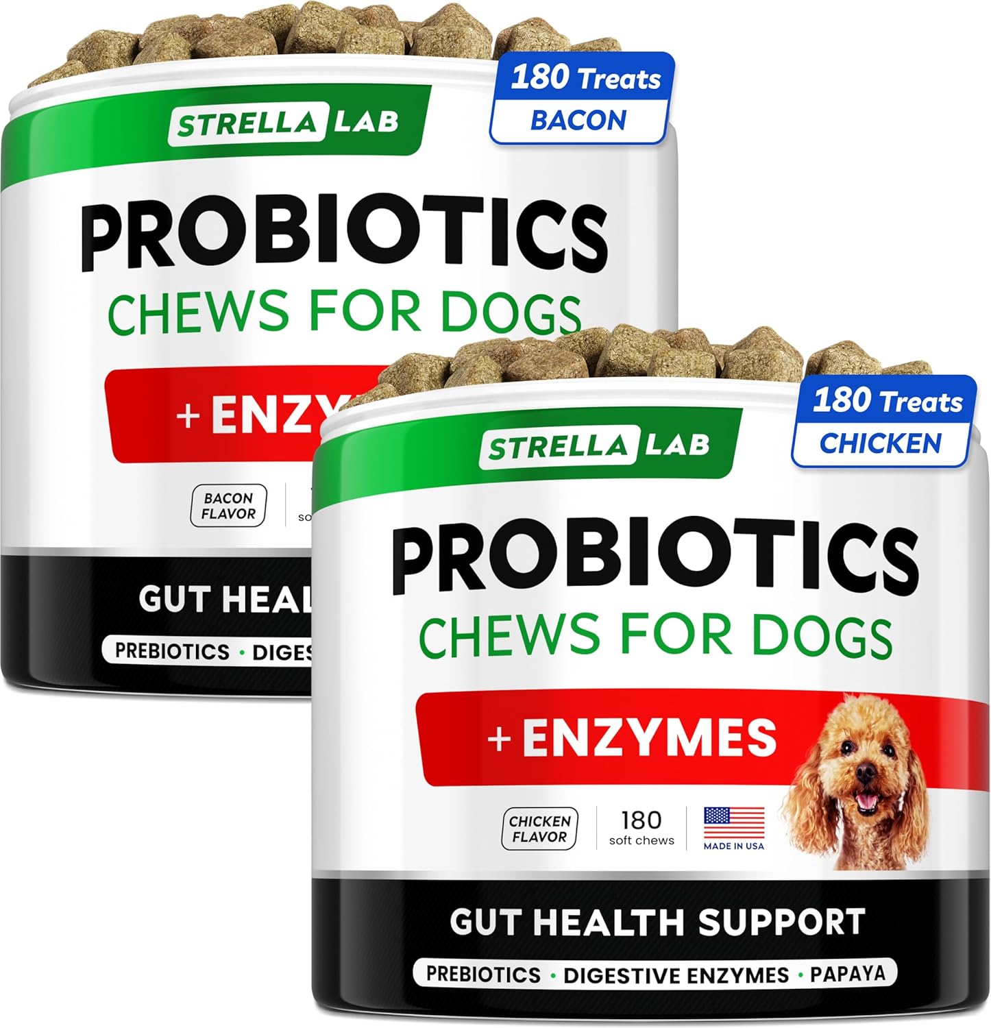 Strellalab Dog Probiotics Treats Bundle - (360Ct) - Digestive Enzymes + Prebiotics - Chewable Fiber Supplement - Allergy, Diarrhea, Gas, Constipation, Upset Stomach Relief - Digestion&Immunity