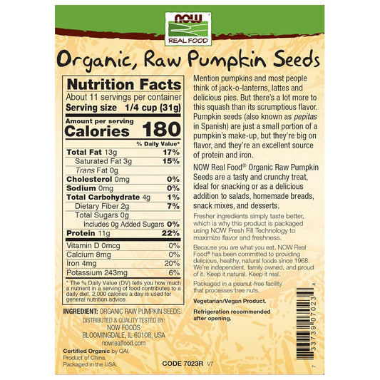 Now Foods, Organic Pumpkin Seeds, Raw And Unsalted, Excellent Source Of Protein And Iron, Certified Non-Gmo, Keto-Friendly Snack, 12-Ounce (Packaging May Vary) (Pack Of 4)