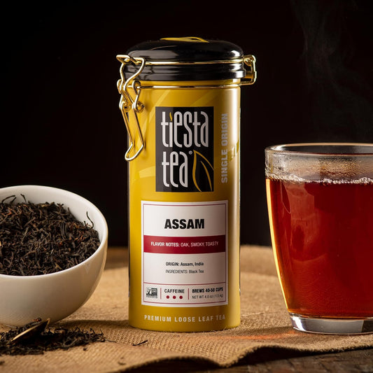 Tiesta Tea - Assam Black Tea | Single Origin Premium Black Loose Leaf Tea | High Caffeinated Tea | Make Hot Or Iced Tea & Brews Up To 50 Cups | 100% Pure Unblended Tea From India - 4Oz Refillable Tin