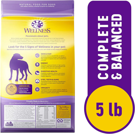 Wellness Complete Health Dry Dog Food with Grains, Natural Ingredients, Made in USA with Real Meat, All Breeds, For Adult Dogs (Chicken & Oatmeal, 5-Pound Bag)