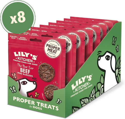 Lily’s Kitchen Made with Natural Ingredients Adult Dog Treats Packet The Best Ever Beef Mini Burgers Grain-Free Recipes (8 Packs x 70g)?DTSBB70