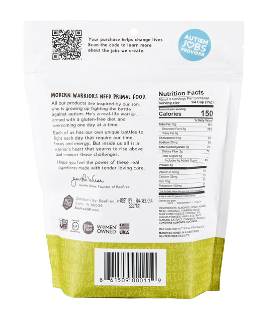 Beefree Warrior Mix Gluten Free Granola - Chunky Granola Bites | Paleo Granola, Low Carb, Grain Free, Preservative Free, Oat Free | Low Calorie Snacks | Clay’S Chocolate Buzz, 9 Oz Bag