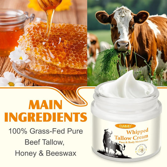 Beef Tallow And Honey Balm For Skin, All-Natural Tallow Face Moisturizer,Grass-Fed Beef Tallow Honey Balm Blend - Ultra-Nourishing Moisturizer For Face, Body & Hands,4.2 Oz