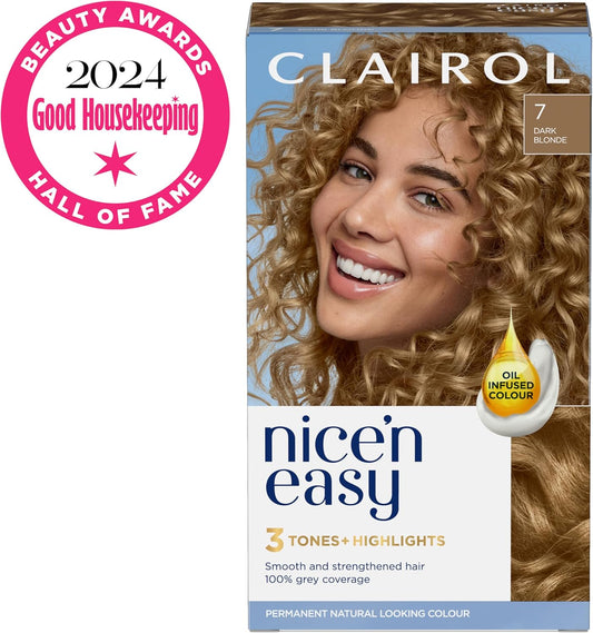 Clairol Nice'N Easy Crème, Natural Looking Oil Infused Permanent Hair Dye, 7 Dark Blonde