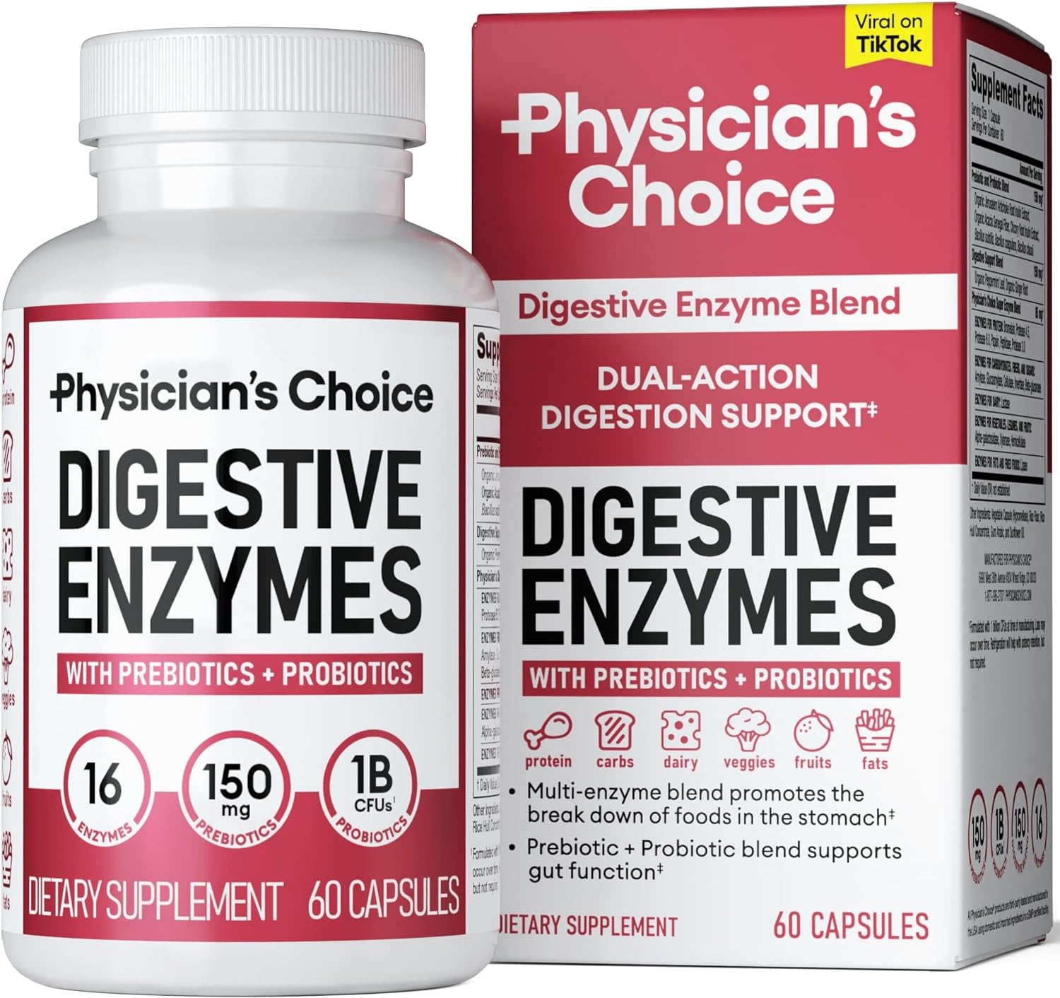 Physician'S Choice Digestive Enzymes - Multi Enzymes, Organic Prebiotics & Probiotics For Digestive Health & Gut Health - Meal Time Discomfort Relief & Bloating - Dual Action Approach