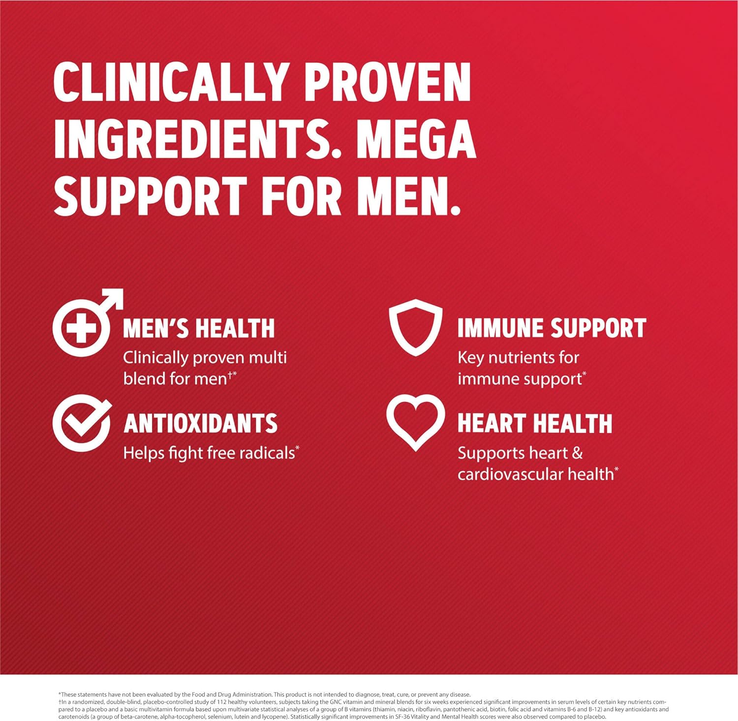 GNC Mega Men Multivitamin | Antioxidants, Heart Health, and Immune Support | 180 Count : Health & Household