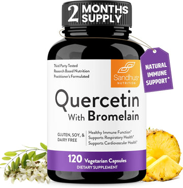 Sandhu'S Quercetin With Bromelain 1000Mg Per Serving 120 Count Vegetarian Capsules Bioflavonoids Supplement Complex Supports Immune, Cardiovascular & Respiratory Health