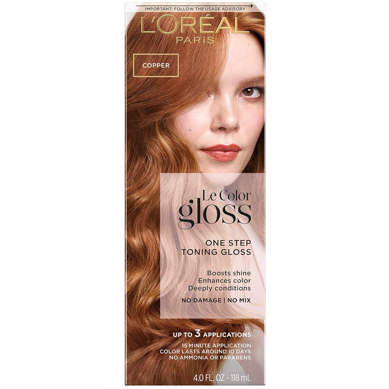 L'Oreal Paris Le Color One Step Toning Hair Gloss, Copper, 4 Ounce