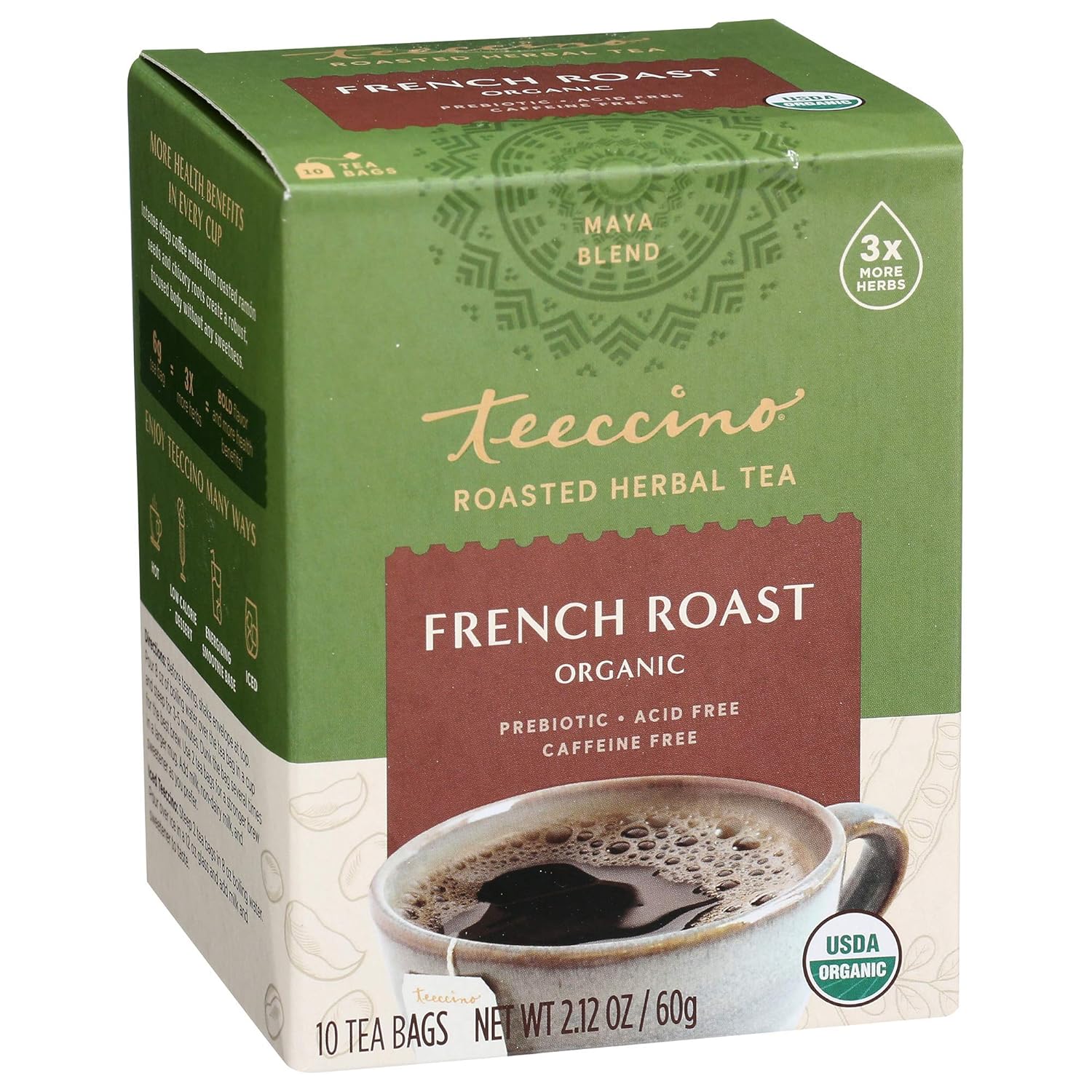 Teeccino French Roast And Maca Chocolaté Herbal Tea Variety Pack - Rich & Roasted Herbal Tea That’S Caffeine Free & Prebiotic For Natural Energy, 10 Tea Bags (Pack Of 4)