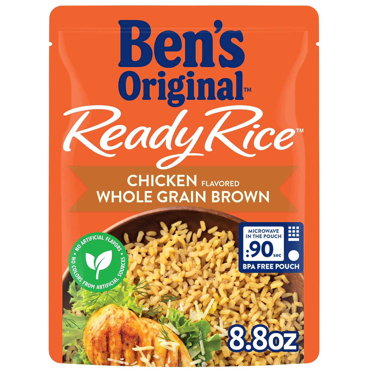 BEN'S ORIGINAL Ready Rice Chicken Flavored Whole Grain Brown Rice, Easy Flavored Rice Dinner Side, 8.8 OZ Pouch (Pack of 12)