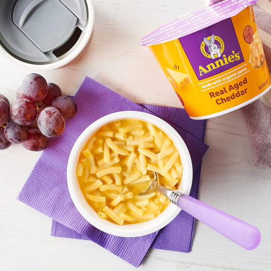 Annie'S Real Aged Cheddar Microwave Mac And Cheese With Organic Pasta, Made With Real Cheese, Dinner Side Or Snacks, 4 Cups, 8.04 Oz
