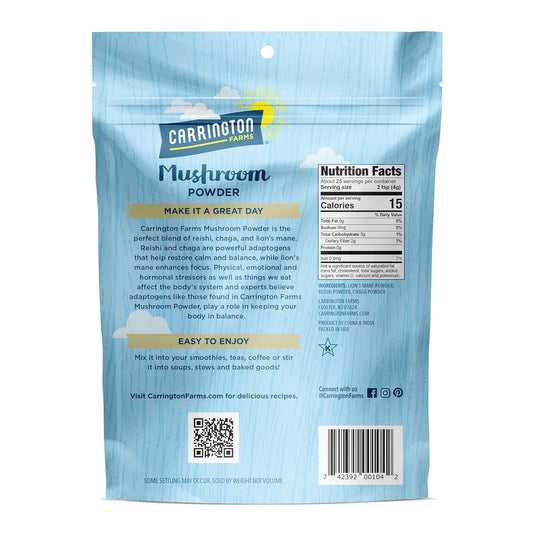 Carrington Farms Mushroom Powder – Wellness Blend Of Lion’S Mane, Reishi, & Chaga For Nutrition Boost – Daily Superfood Formula Of Adaptogens (3.5 Oz)