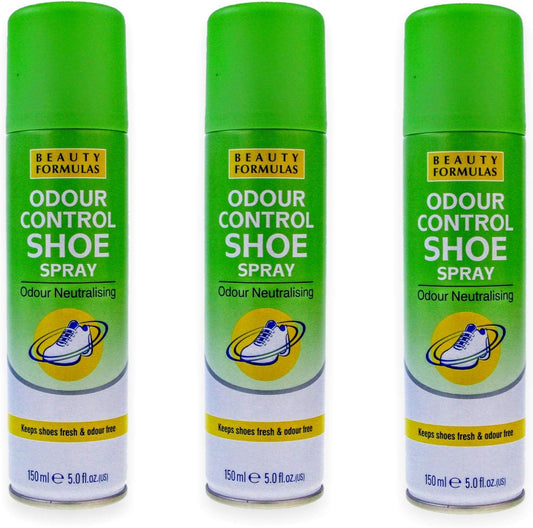 Beauty Formulas Odour Control Shoe Spray, 150ml Can. Antibacterial & Anti-fungal. (Pack of 3)