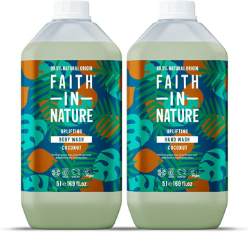 Faith In Nature Natural Coconut Hand Wash And Body Wash Set, Vegan & Cruelty Free, No Sls Or Parabens, 2 X 5L Pack