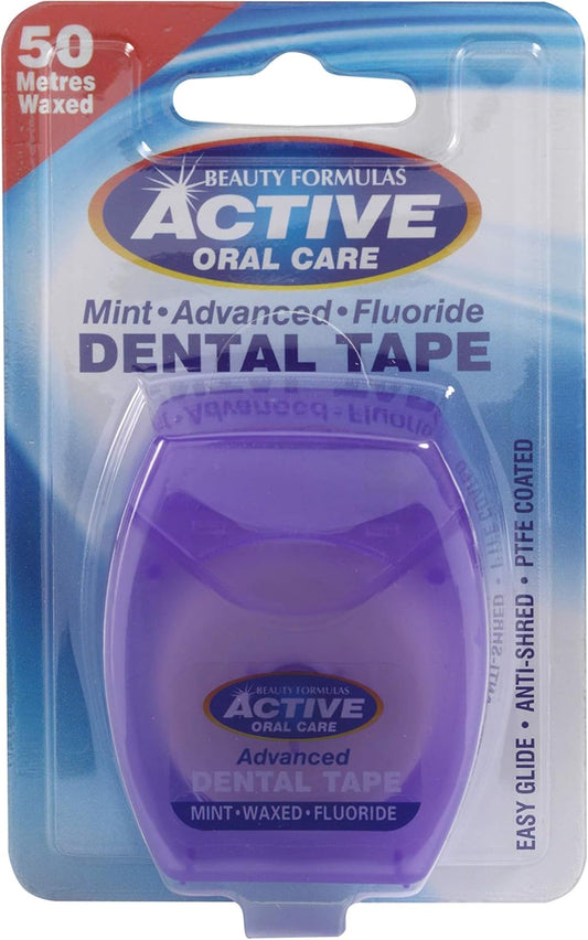 Beauty Formulas Active Oral Care Advanced Dental Tape With Mint Wax Fluoride 50 Metre Size
