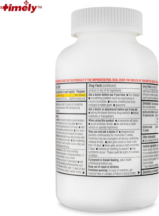 TIME-CAP LABS, INC. Timely Acetaminophen PM - Extra Strength PM - 400 Count - Compared to Tylenol PM Extra Strength - Pain Relief PM for a Good Night Sleep - Made in USA