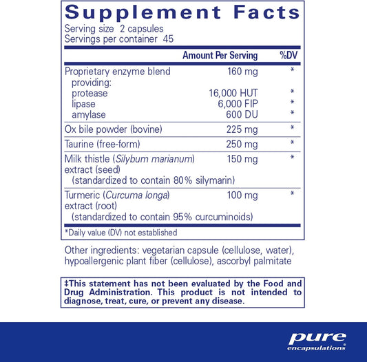 Pure Encapsulations Digestion Gb - Digestive Enzyme Supplement - For Gallbladder Support & Gut Health* - With Bile Salts & Digestive Enzymes Blend - Gluten Free & Non-Gmo - 90 Capsules